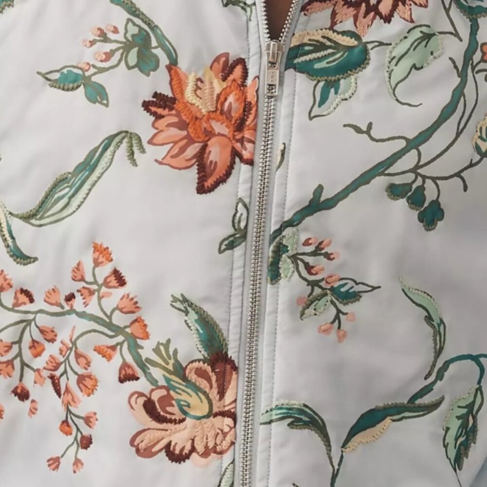 Anthropologie Dahlia Floral Bomber Jacket - Light Blue - L - NWT - Picture 3 of 8